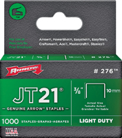 Arrow JT21 Series 276 Flat Crown Staple, 3/8 in L Leg, Pack