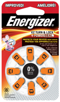 Energizer 13 Series AZ13DP-8 Non-Rechargeable Hearing Aid Battery, Zinc-Air,