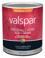 Valspar 027.0004300.005 Exterior House Paint; Semi-Gloss; White; 1 qt