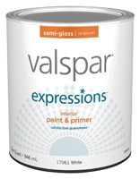 Valspar 005.0017061.005 Latex Paint; Semi-Gloss; White; 1 qt Can