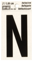 HY-KO RV-25/N Reflective Letter, Character: N, 2 in H Character, Black