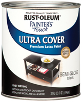 RUST-OLEUM PAINTER'S Touch 1974730 Brush-On Paint, Semi-Gloss, Black, 0.5 pt