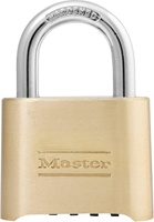 Master Lock 175D Combination Padlock, 2 in W Body, 1 in H Shackle, Brass