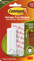 Command 17041 Picture Hanger, 5 lb, Plastic, White, Adhesive Strip Mounting
