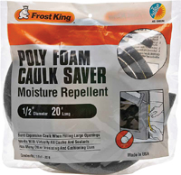 Frost King C22H Caulk Saver, 1/2 in Dia, 20 ft L, Polyfoam, Gray