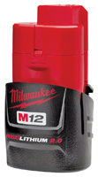 Milwaukee 48-11-2420 Rechargeable Battery Pack, 12 V Battery, 2 Ah, 1/2 hr