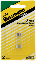 Bussmann BP/MDL-6 Time Delay Fuse, 6 A, 32 V, Glass Body