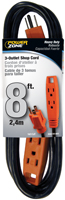 PowerZone OR890708 Extension Cord, 8 ft L, Grounded Plug, 3 -Outlet,