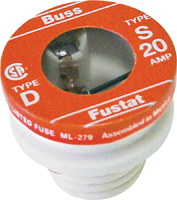 Bussmann BP/S-20 Plug Fuse, 20 A, 125 V, 10 kA Interrupt, Low Voltage, Time