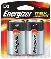 Energizer E95BP-2 Alkaline Battery, D Battery, Zinc, Manganese Dioxide, 1.5