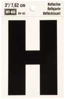 HY-KO RV-50/H Reflective Letter, Character: H, 3 in H Character, Black