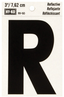 HY-KO RV-50/R Reflective Letter, Character: R, 3 in H Character, Black