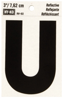 HY-KO RV-50/U Reflective Letter, Character: U, 3 in H Character, Black