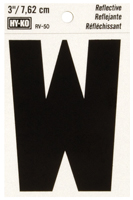 HY-KO RV-50/W Reflective Letter, Character: W, 3 in H Character, Black