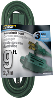 PowerZone OR780609 Extension Cord, 16 AWG Cable, 9 ft L, 13 A, 125 V, Green