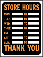HY-KO Hy-Glo Series 3030 Identification Sign, Rectangular, STORE HOURS,