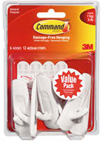 Command 17001-VP-6PK Utility Hook, 7/8 in Opening, 3 lb, 6-Hook, Plastic,