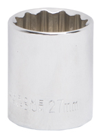 Vulcan MT6534143 Drive Socket, 27 mm Socket, 1/2 in Drive, 12-Point, Chrome