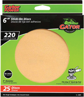 Gator 3241 Sanding Disc, 6 in Dia, Coated, 220 Grit, Extra Fine, Aluminum