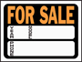 HY-KO Hy-Glo 3031 Identification Sign; For Sale; Fluorescent Orange Legend;