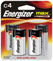 Energizer E93BP-4 Alkaline Battery, C Battery, Zinc, Manganese Dioxide, 1.5