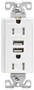 Arrow Hart TR7755W-K Combination USB Receptacle, 2 -Pole, 3.1 A USB, 15 A