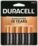 DURACELL COPPERTOP MN15B8ZTSS Battery, 1.5 V Battery, AA Battery, Alkaline,