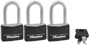 Master Lock 141TRILF Padlock, Keyed Alike Key, Large Shackle, 1/4 in Dia