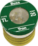 Bussmann TL-25 Plug Fuse, 25 A, 125 V, 10 kA Interrupt, Plastic Body, Low