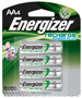 Energizer NH15BP-4 Rechargeable Battery, AA Battery, Nickel-Metal Hydride,