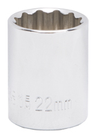 Vulcan MT6534044 Drive Socket, 22 mm Socket, 1/2 in Drive, 12-Point, Chrome