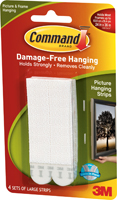 Command 17206 Picture Hanging Strip, 4 lb/set, Foam, White