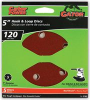 Gator 3783 Sanding Disc, 5 in Dia, 120 Grit, Fine, Aluminum Oxide Abrasive,