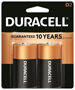 DURACELL MN1300B2Z Battery, 1.5 V Battery, 15 Ah, D Battery, Alkaline,