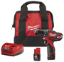 Milwaukee 2407-22 Drill/Driver Kit, 12 V Battery, M12 Red Lithium Battery,