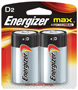 Energizer E95BP-2 Alkaline Battery, D Battery, Zinc, Manganese Dioxide, 1.5
