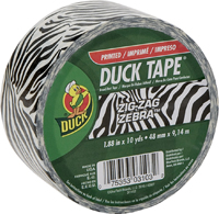 Duck 1398132 Duct Tape, 10 yd L, 1.88 in W, Vinyl Backing, Zebra Print