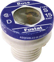 Bussmann BP/S-15 Plug Fuse, 15 A, 125 V, 10 kA Interrupt, Low Voltage, Time