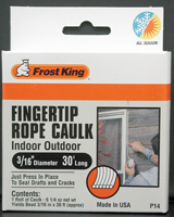 Frost King P14H Fingertip Rope Caulk, 30 ft L, Vinyl, Gray
