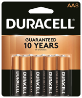 DURACELL COPPERTOP MN15B8ZTSS Battery, 1.5 V Battery, AA Battery, Alkaline,