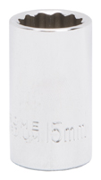 Vulcan MT6529861 Drive Socket, 15 mm Socket, 1/2 in Drive, 12-Point, Chrome