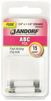 Jandorf 60608 Fast Acting Fuse, 15 A, 250 V, 750 A, 10 kA Interrupt, Ceramic