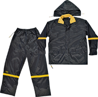 CLC R103L Rain Suit; L; 190T Nylon; Black/Yellow; Detachable Collar; Zipper