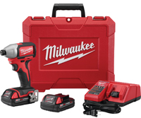 Milwaukee 2850-22CT Impact Driver Kit, 18 V Battery, 1/4 in Drive, Black/Red