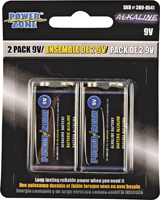 PowerZone 6LR61-2P-DB Battery, 9 V Battery, Alkaline, Manganese Dioxide,