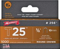 Arrow 256 Round Crown Staple, 3/8 in L Leg, Steel, Pack