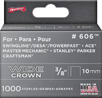 Arrow 606 600 Flat Wide Heavy Duty Crown Staple, 1/2 in, 3/8 in Leg