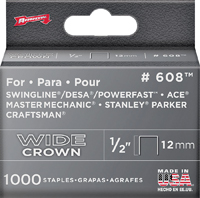 Arrow Fastener 60830  Staples, 600 Series, Wide Crown, 1/2 Inch