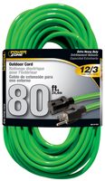 PowerZone ORN512833 Extension Cord, 12 AWG Cable, 80 ft L, 15 A, 125 V, Neon