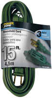 PowerZone OR780615 Extension Cord, 16 AWG Cable, 15 ft L, 13 A, 125 V, Green
